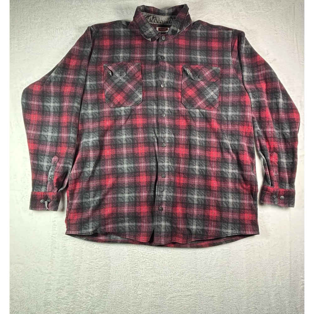 Wrangler Shirt Jacket Shacket Fleece Lined 2XT Black Red Plaid Men Rugged Wear